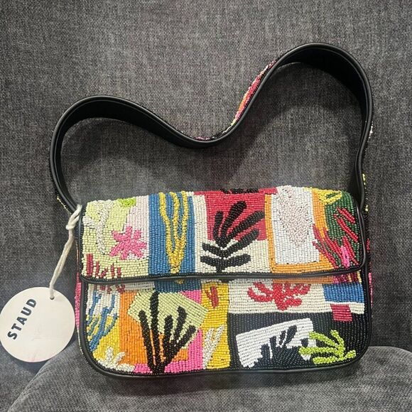 STAUD Tommy Beaded Bag in Coral Patchwork - Picture 12 of 12
